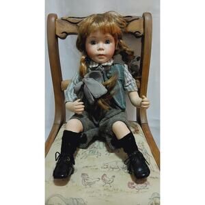 Vintage Porcelain Doll with Wooden Chair